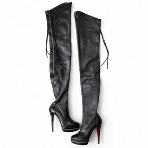 Christian Louboutin Unique OTK Black Leather Platform Boots Womens Size EU 40